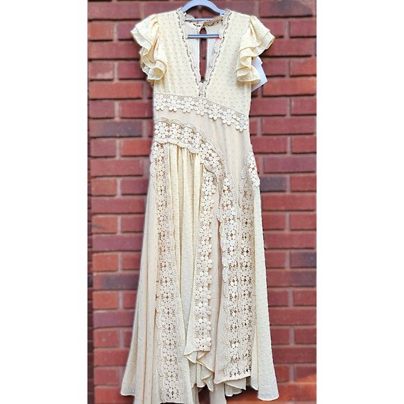 Free People Bali Keely Embroidered Dots Lace Chiffon BoHo Maxi Dress Sz XS - NWT - Picture 2 of 11